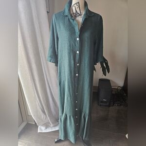 100% Pure Linen green dress